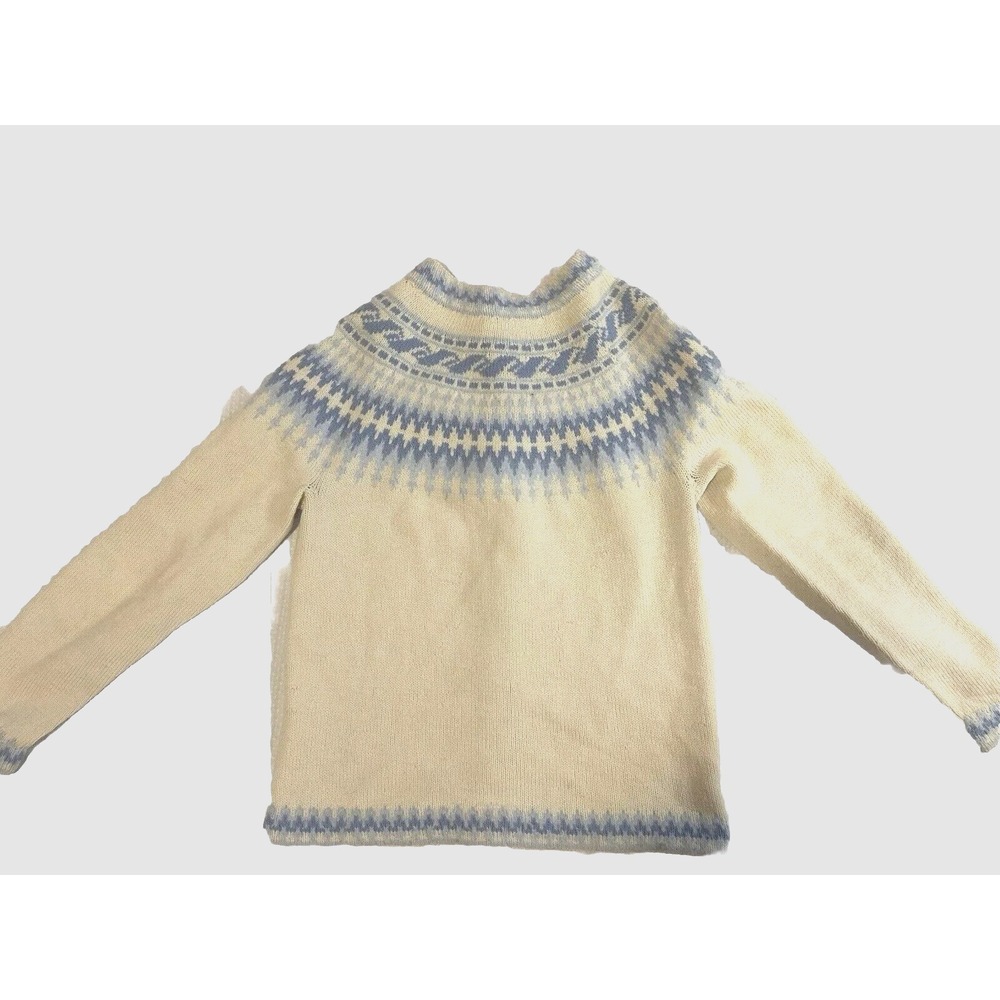 Handmade in Denmark‎ Wool XS (32" Chest) Fair Isle Cardigan Cream Blue Vintage - Picture 14 of 16